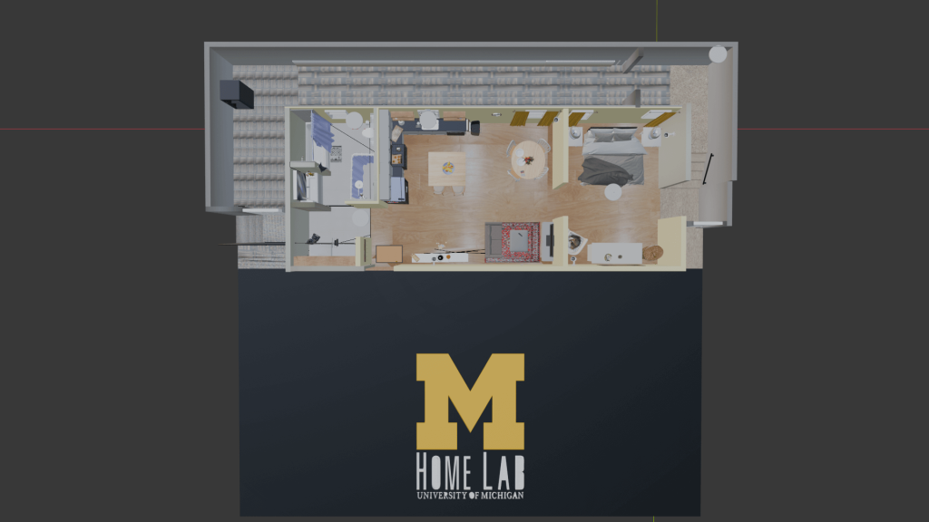 A 3D model of the HomeLab, top-down, used in the Virtual Reality tour.